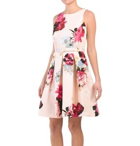 Gabby Skye Womens Plus Size Flutter Sleeve Floral Belted Dress
